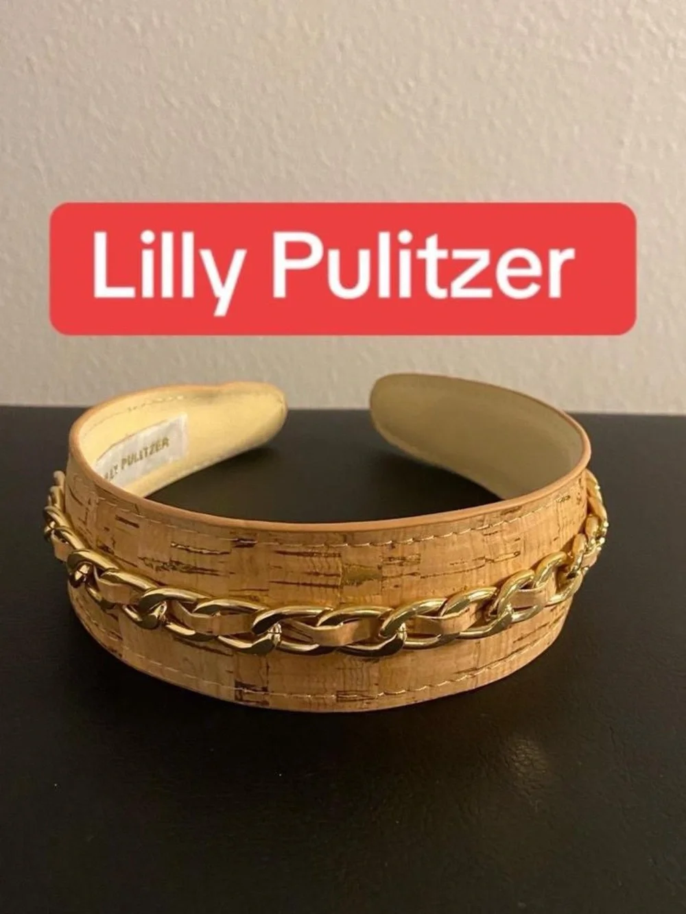 Lilly Pulitzer Cork Headband with Gold Chain Accent